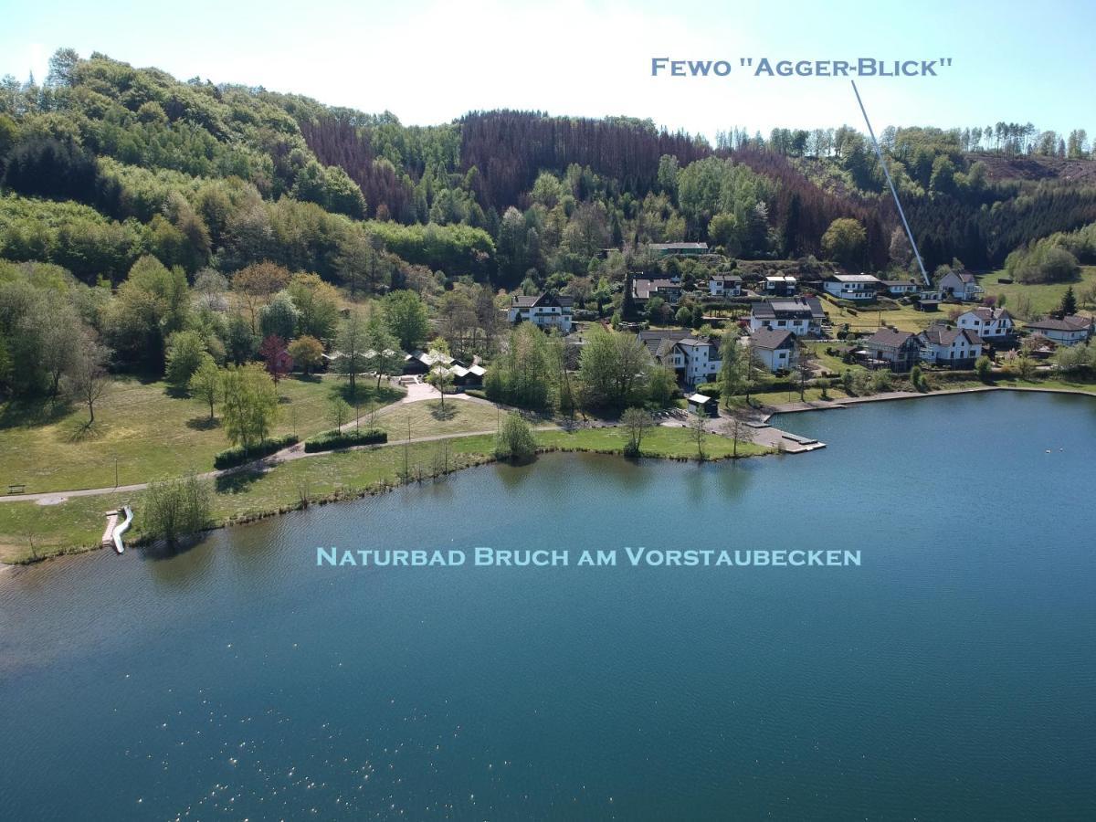 Seeblick-Ferienwohnung Im "Ferienhaus Agger-Blick" Mit Traumhafter Sonnen-Terrasse, Sauna, E-Kamin & Kajak Gummersbach Exterior foto